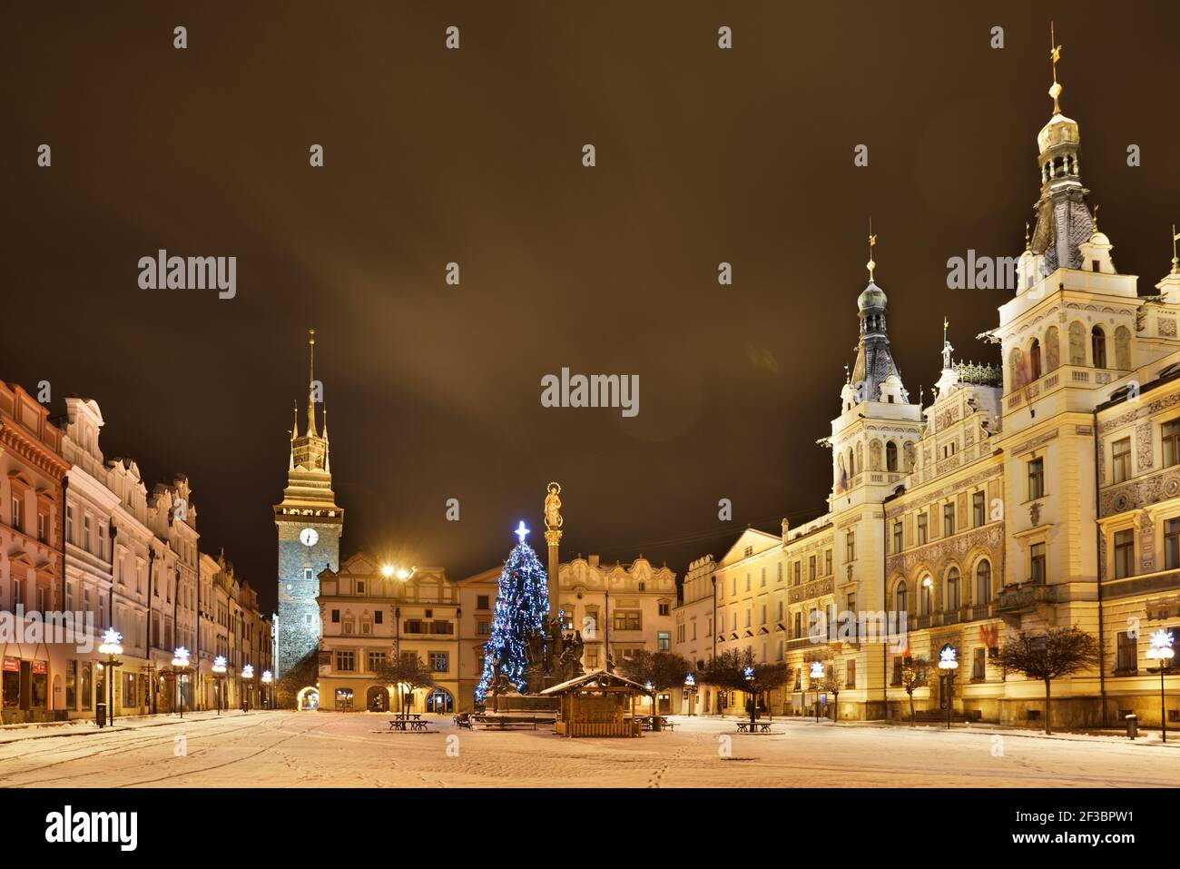 Beautiful winter square in Pardubice - Pernštýnkské náměstí Stock Photo