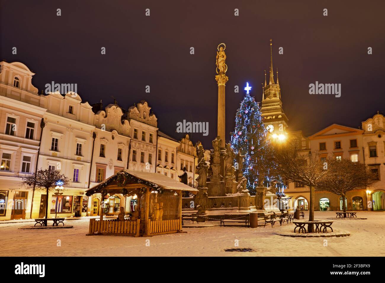 Beautiful winter square in Pardubice - Pernštýnkské náměstí Stock Photo
