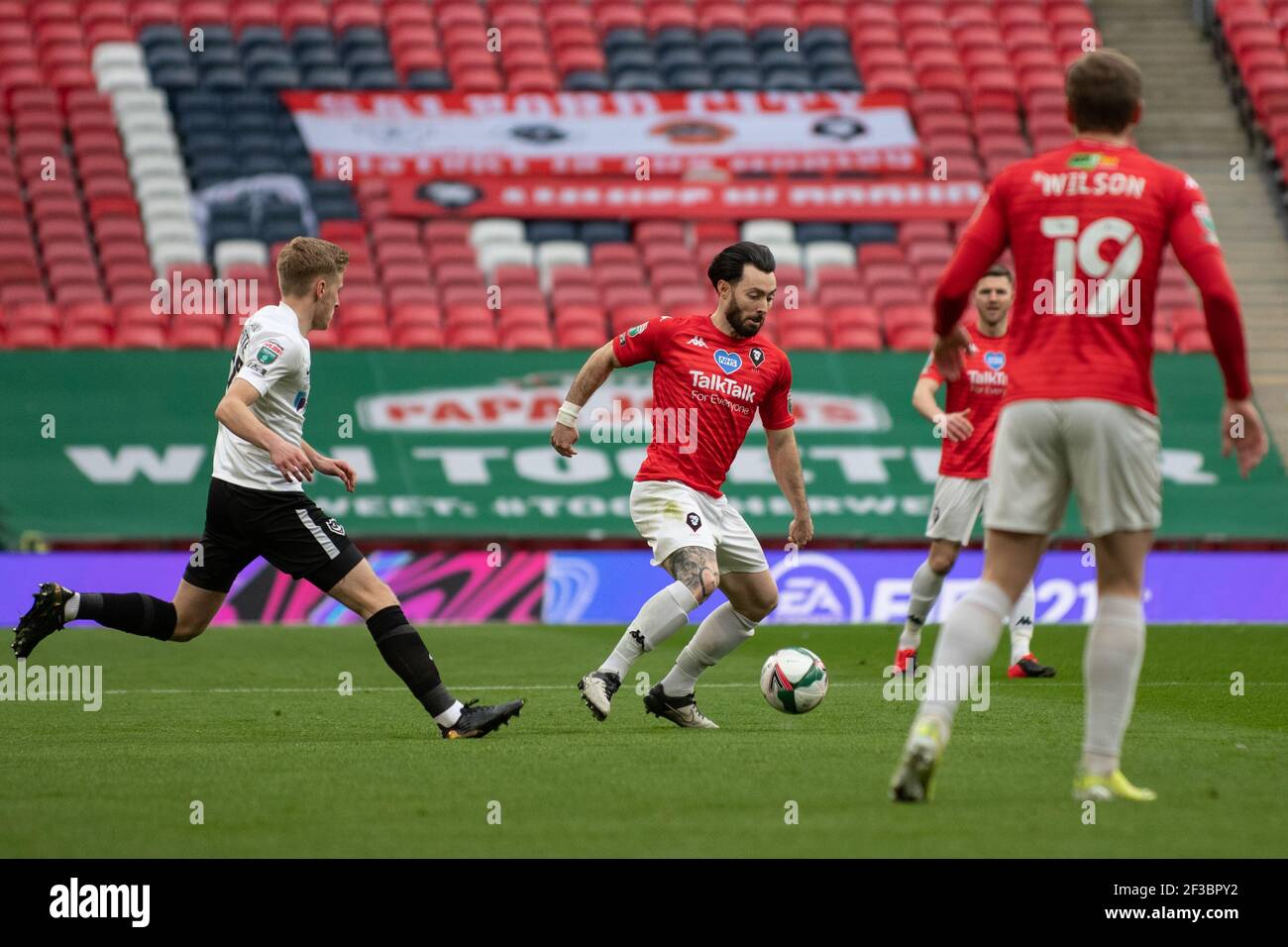 Richie Towell Salford City vs Portsmouth FC. 2020 Papa Johns FA Trophy Salford beating Portsmouth 4-2 on penalties. 13th March 2021. Wembley Stadium. Stock Photo
