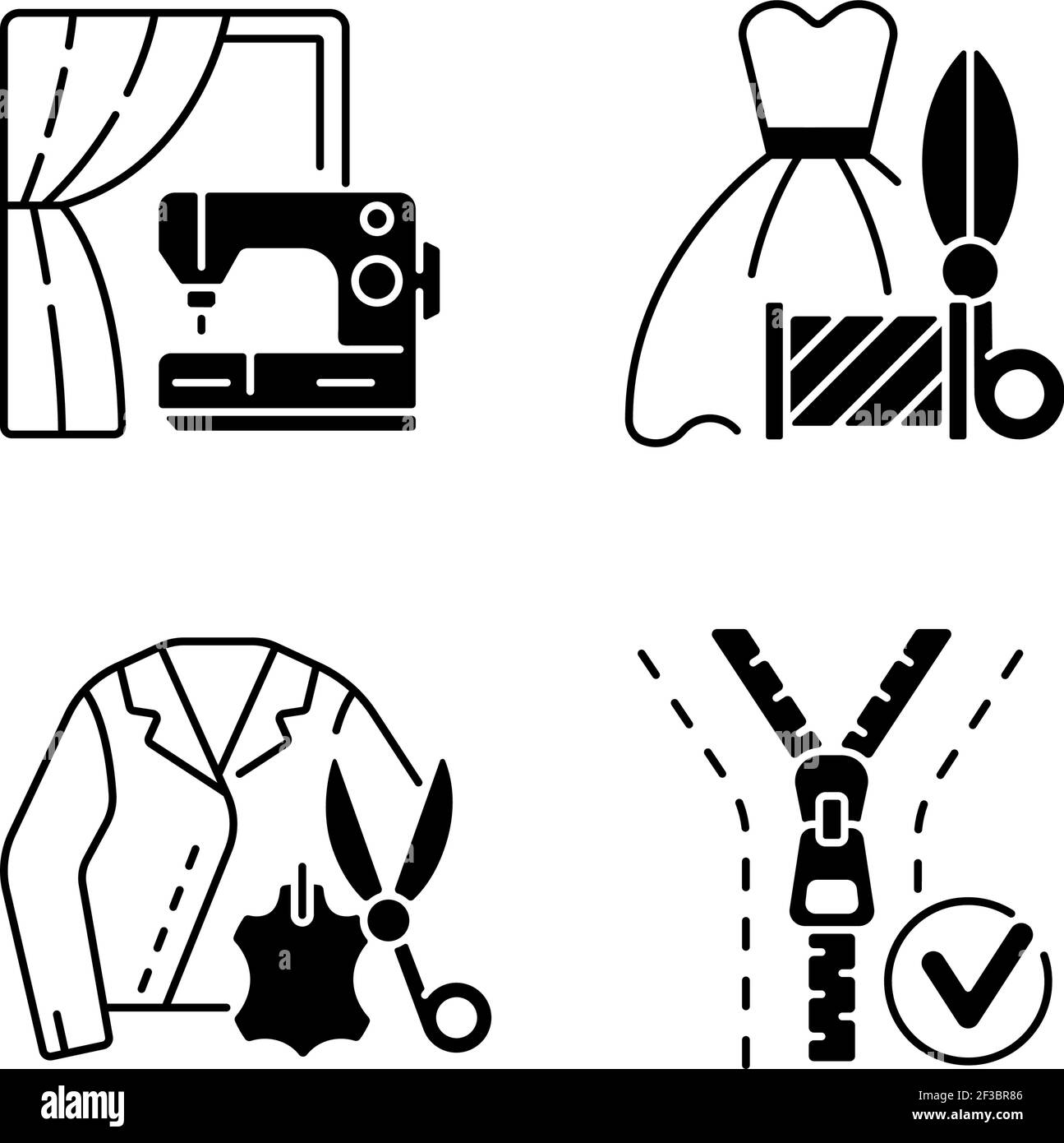 Clothes repair service black linear icons set Stock Vector