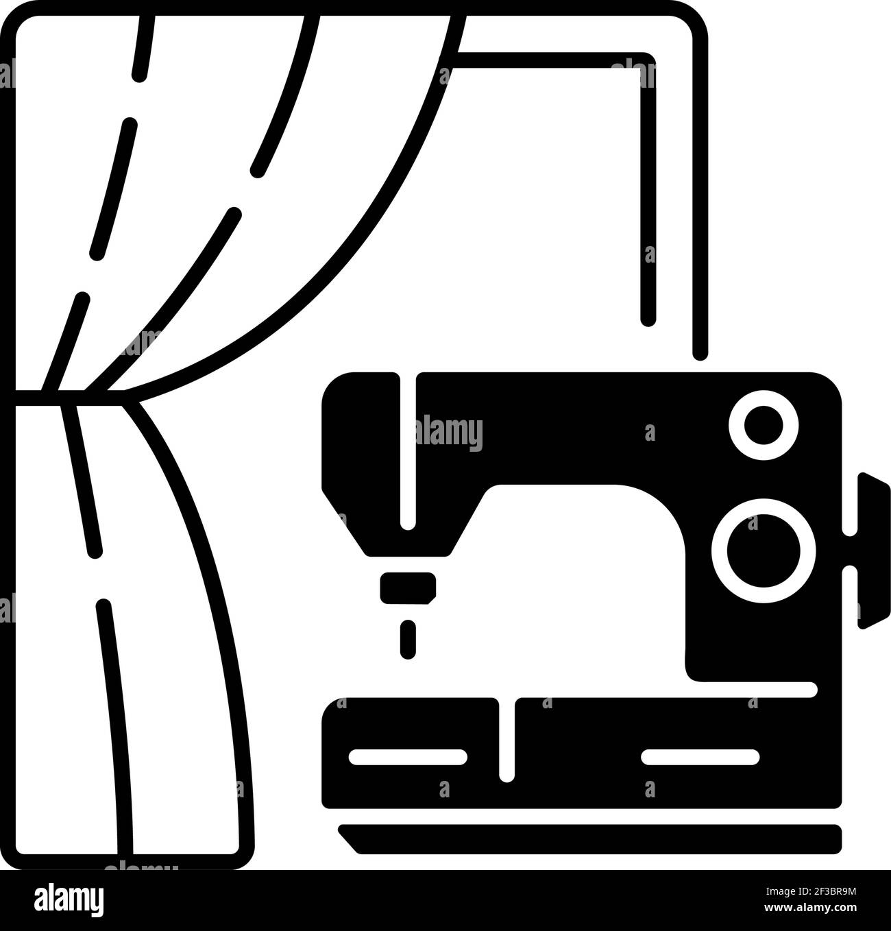 Curtain sewing and alteration black linear icon Stock Vector