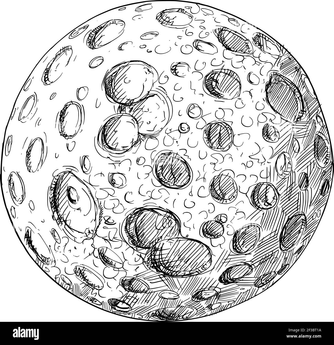 Planet or Planetary Moon Full of Impact Craters.Hand Drawing and Illustration Stock Vector