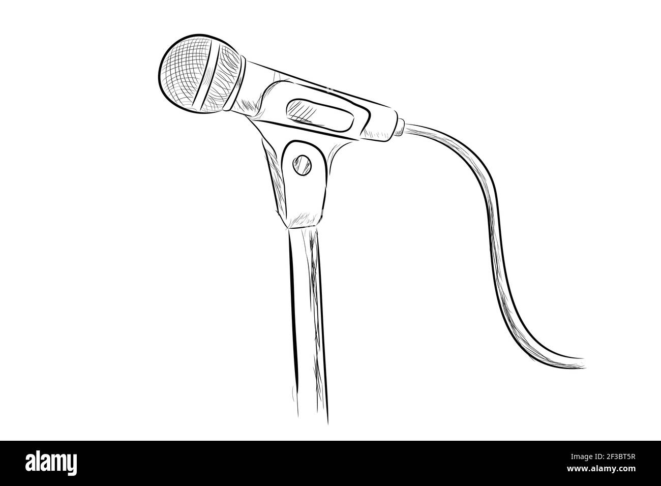 vector hand draw sketch wired microphone at stand, Isolated on White Stock Vector