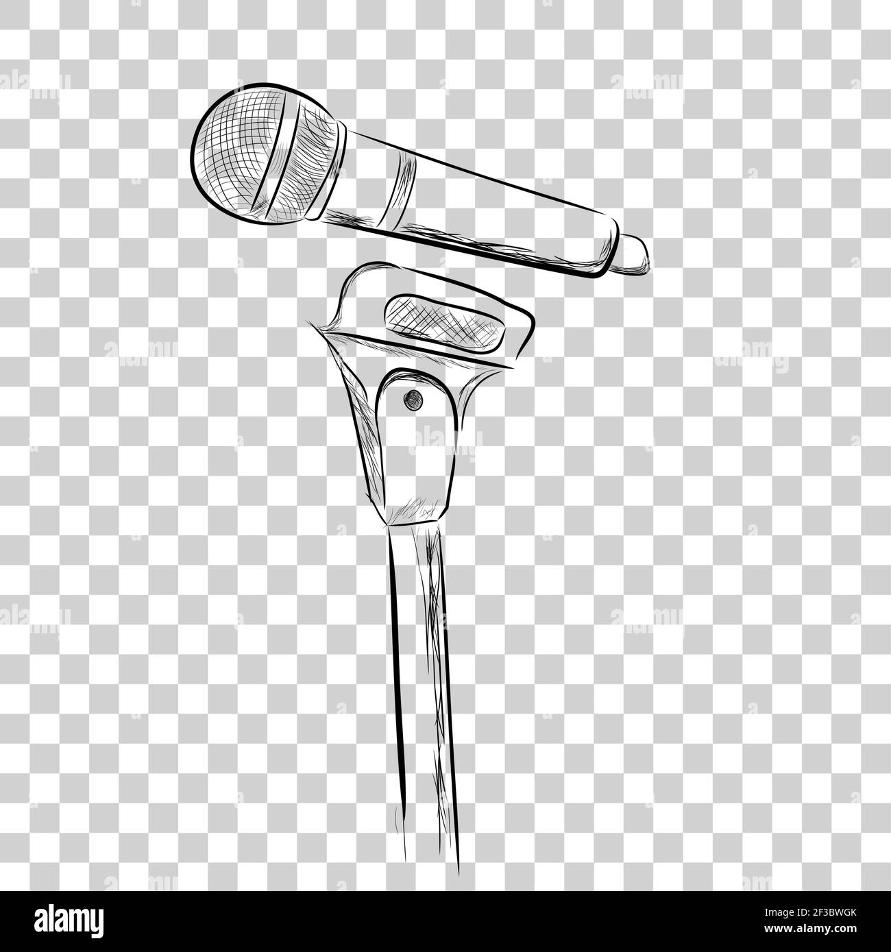 Simple, hand draw sketch wireless microphone at stand, at transparent effect background Stock Vector