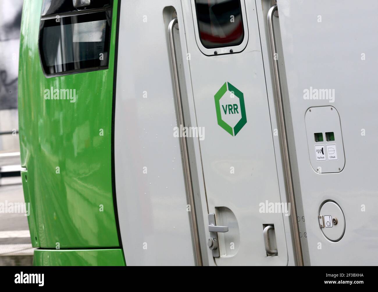 Essen, Germany. 15th Mar, 2021. A local train with the logo of the ...
