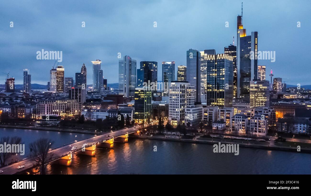 The skyscrapers of Frankfurt Germany at night Stock Photo - Alamy