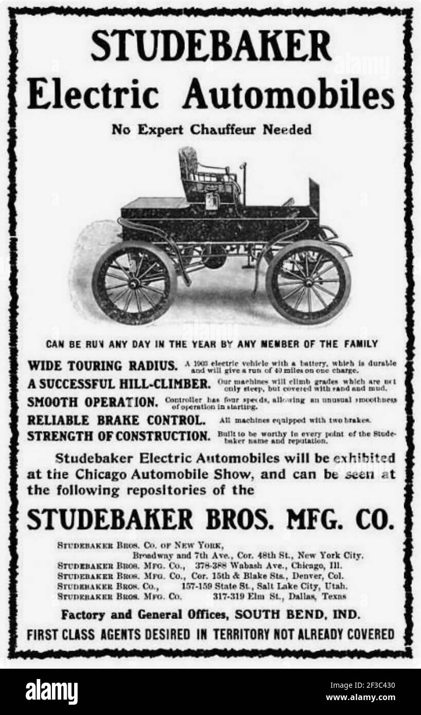 STUDEBAKER ELECTRIC CAR advert about 1902 Stock Photo
