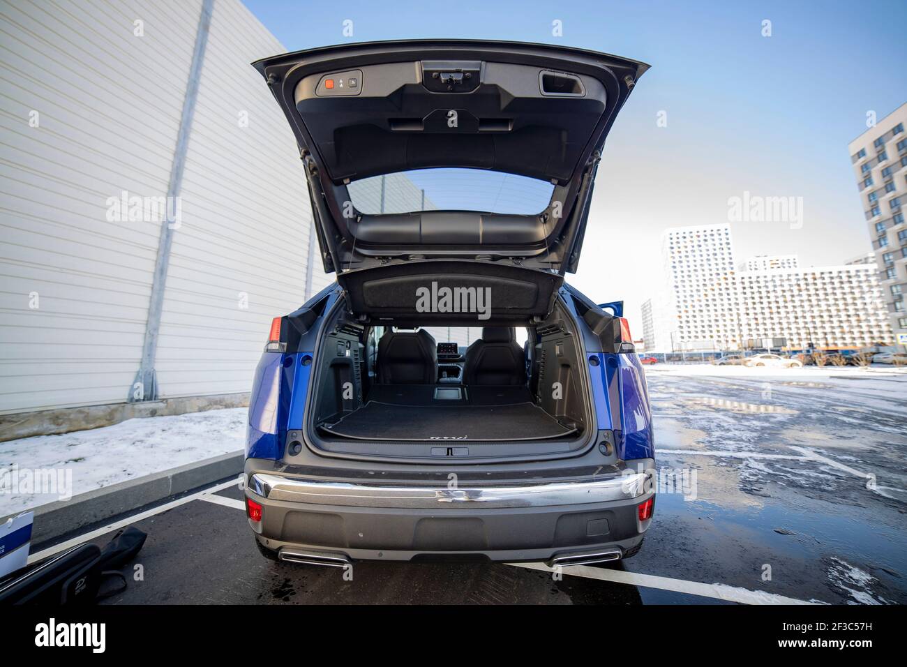 MOSCOW, RUSSIA - MARCH 15, 2020: open trunk with the seats folded in the  interior of the SUV Peugeot 3008 Stock Photo - Alamy