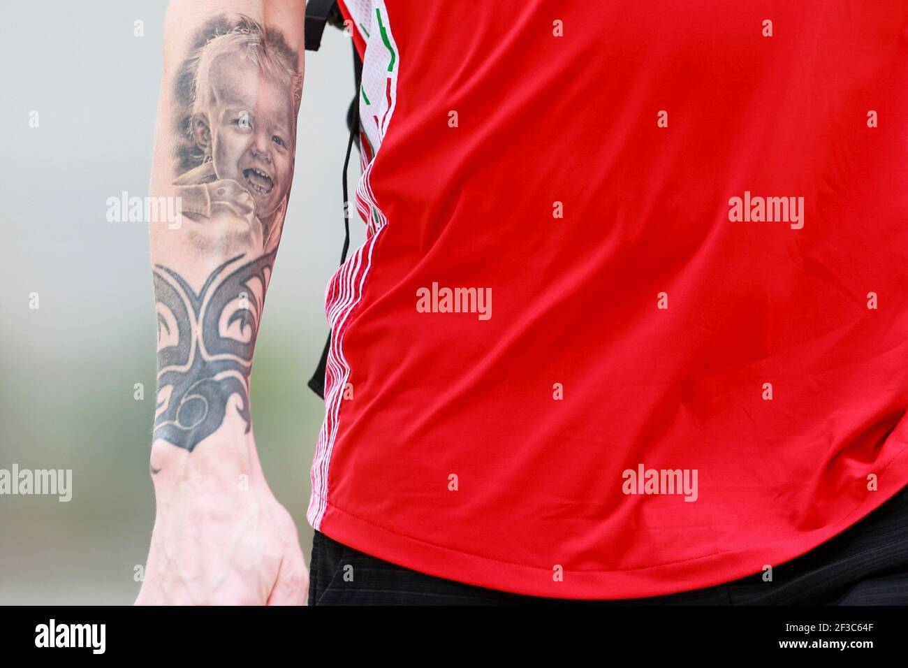 RAIKKONEN Kimi (fin), Scuderia Ferrari SF71H, tattoo details during 2018 Formula 1 FIA world championship, Bahrain Grand Prix, at Sakhir from April 5 to 8 - Photo DPPI Stock Photo