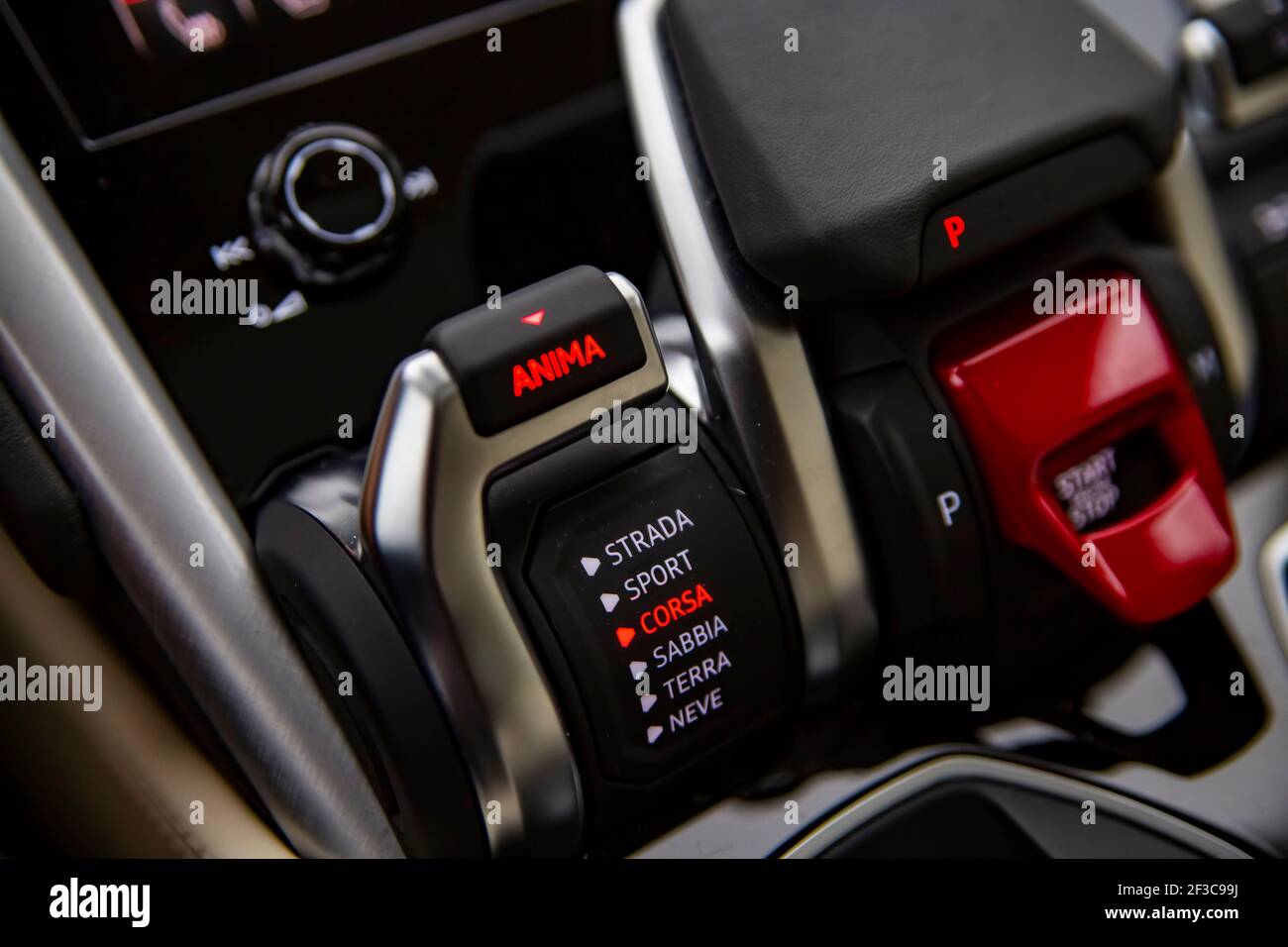 moscow, russia - december 15, 2020: close-up of gearshift and
