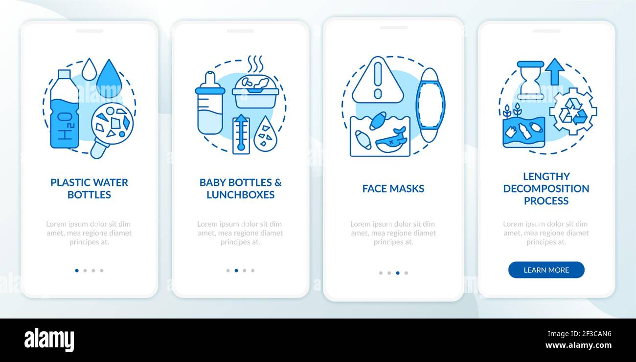 Top environmental challenges onboarding mobile app page screen with concepts Stock Vector