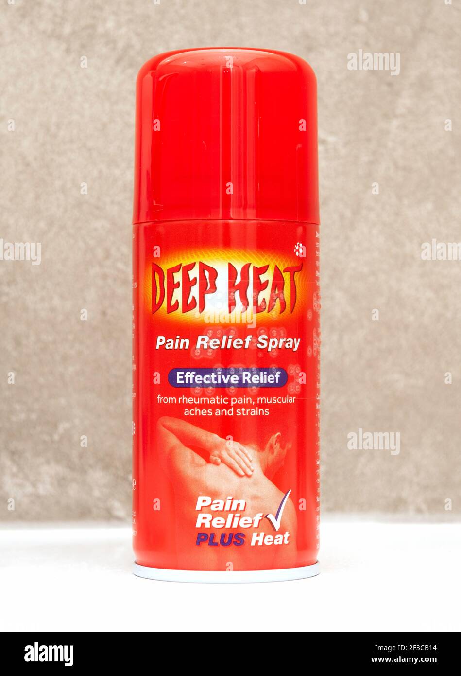 Deep heat pain relief spray tin Stock Photo