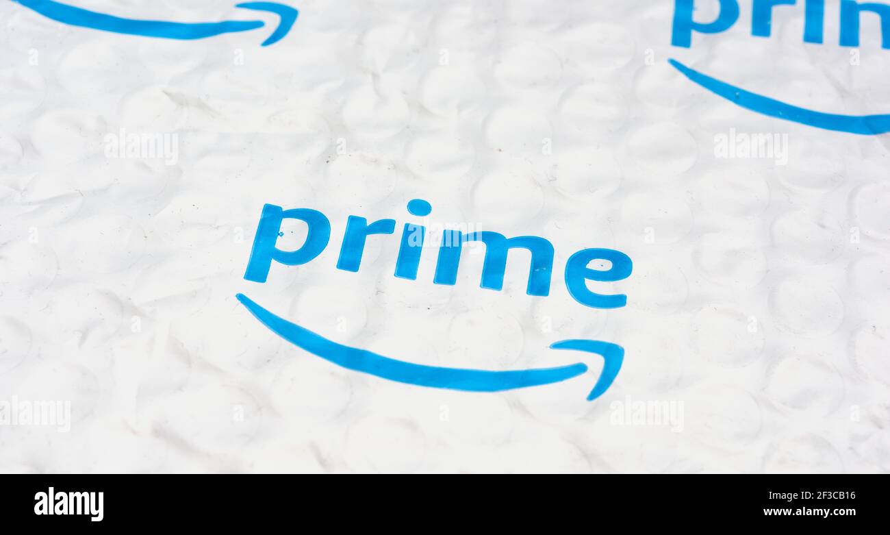 Amazon Prime logo on a bubble wrap surface Stock Photo - Alamy