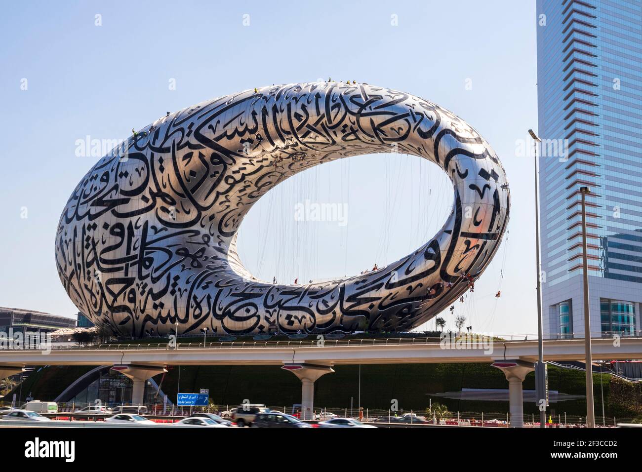 Dubai, UAE 03.15.2021 Rope access workers working at heights