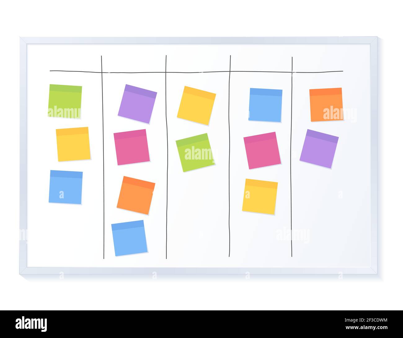 Kanban board with blank sticky note papers for writing task. Agile