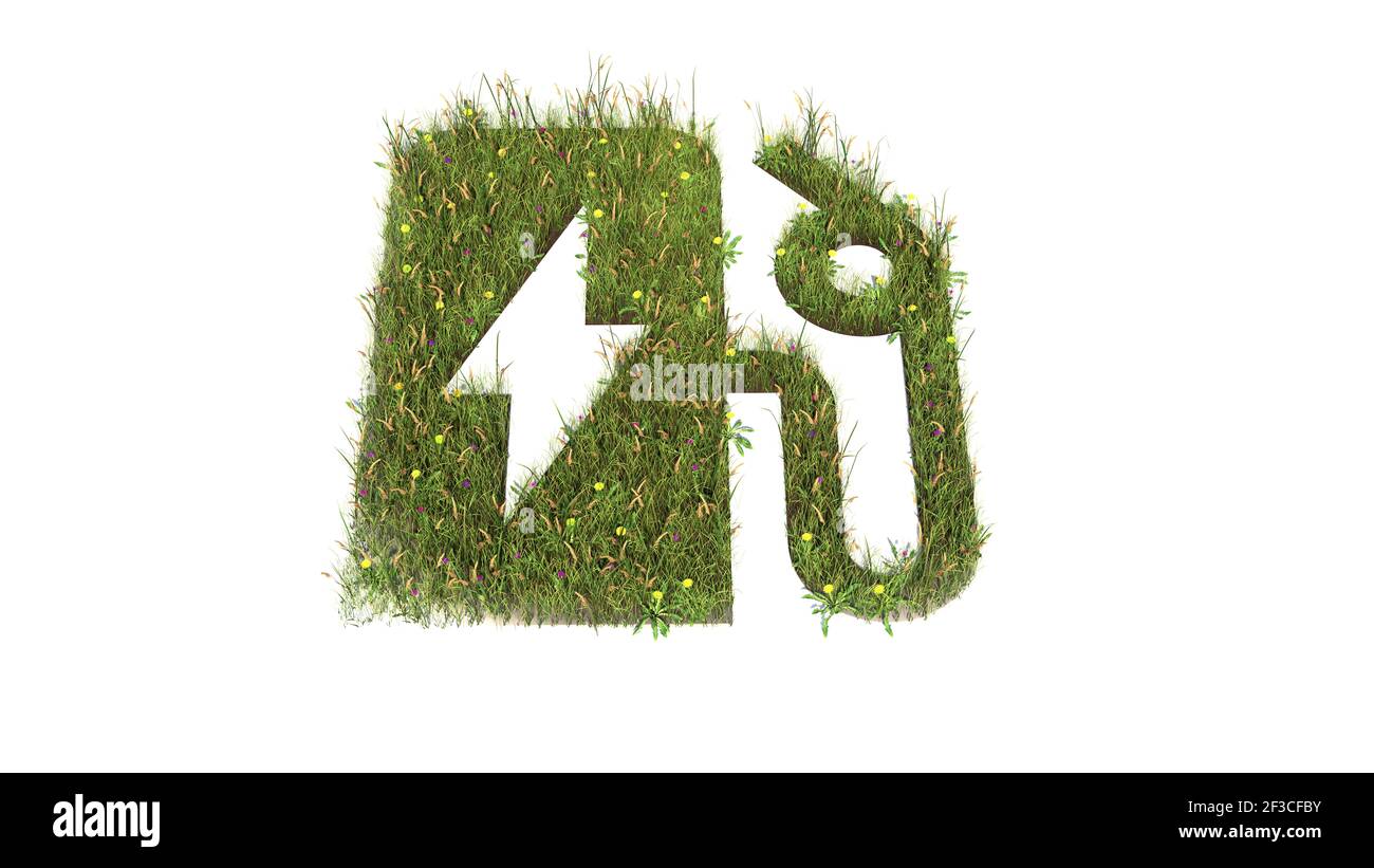 3d rendered grass field with colorful flowers in shape of symbol of ...