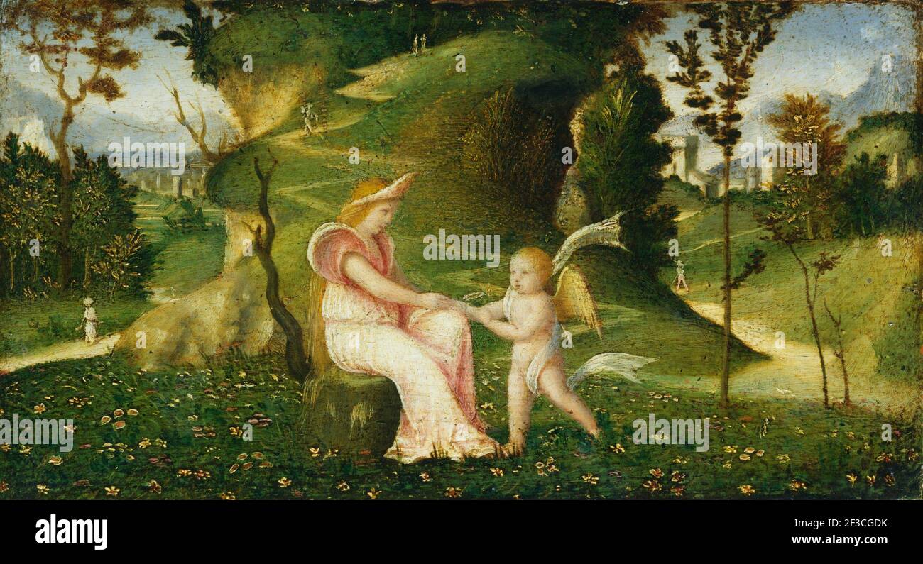 Venus and Cupid in a Landscape, c. 1505/1515. Stock Photo