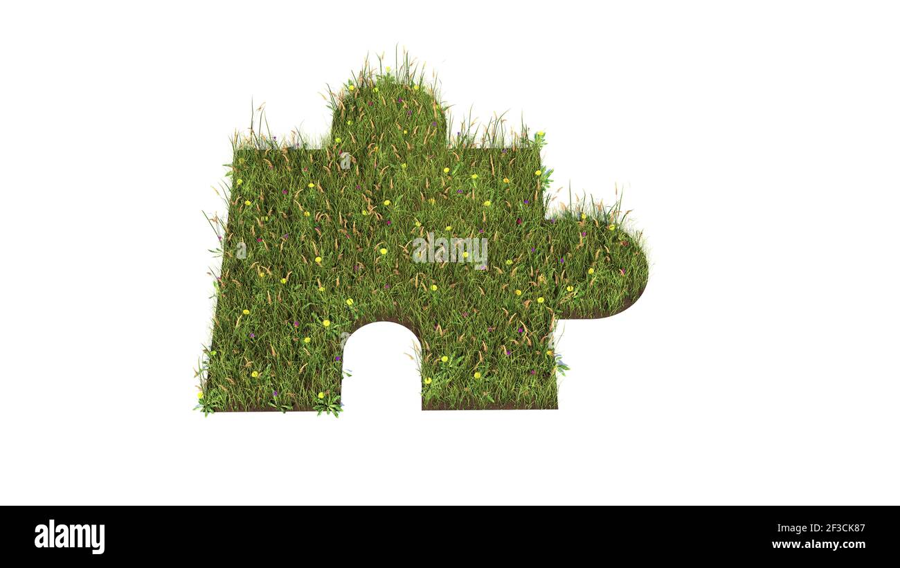 3d rendered grass field with colorful flowers in shape of symbol of