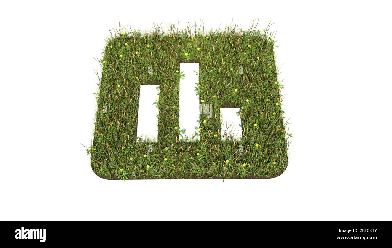 3d rendered grass field with colorful flowers in shape of symbol of ...