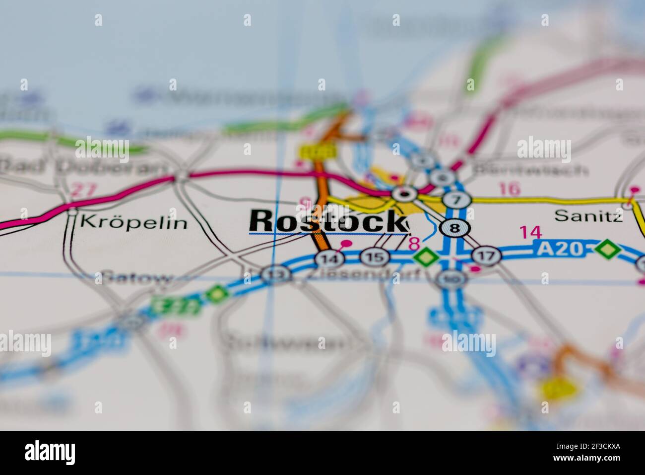 Rostock Shown on a geography map or road map Stock Photo