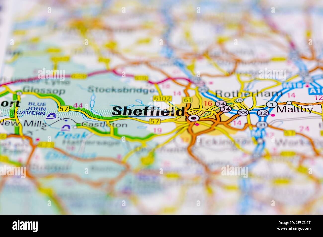 Sheffield Shown on a geography map or road map Stock Photo