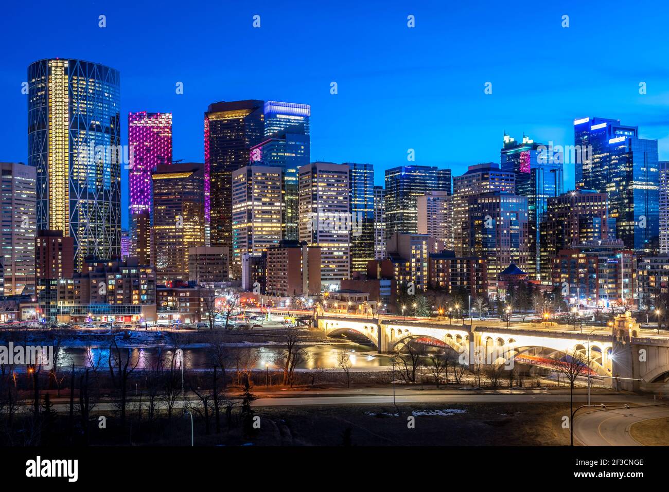 Calgary skyline at night Stock Photo - Alamy