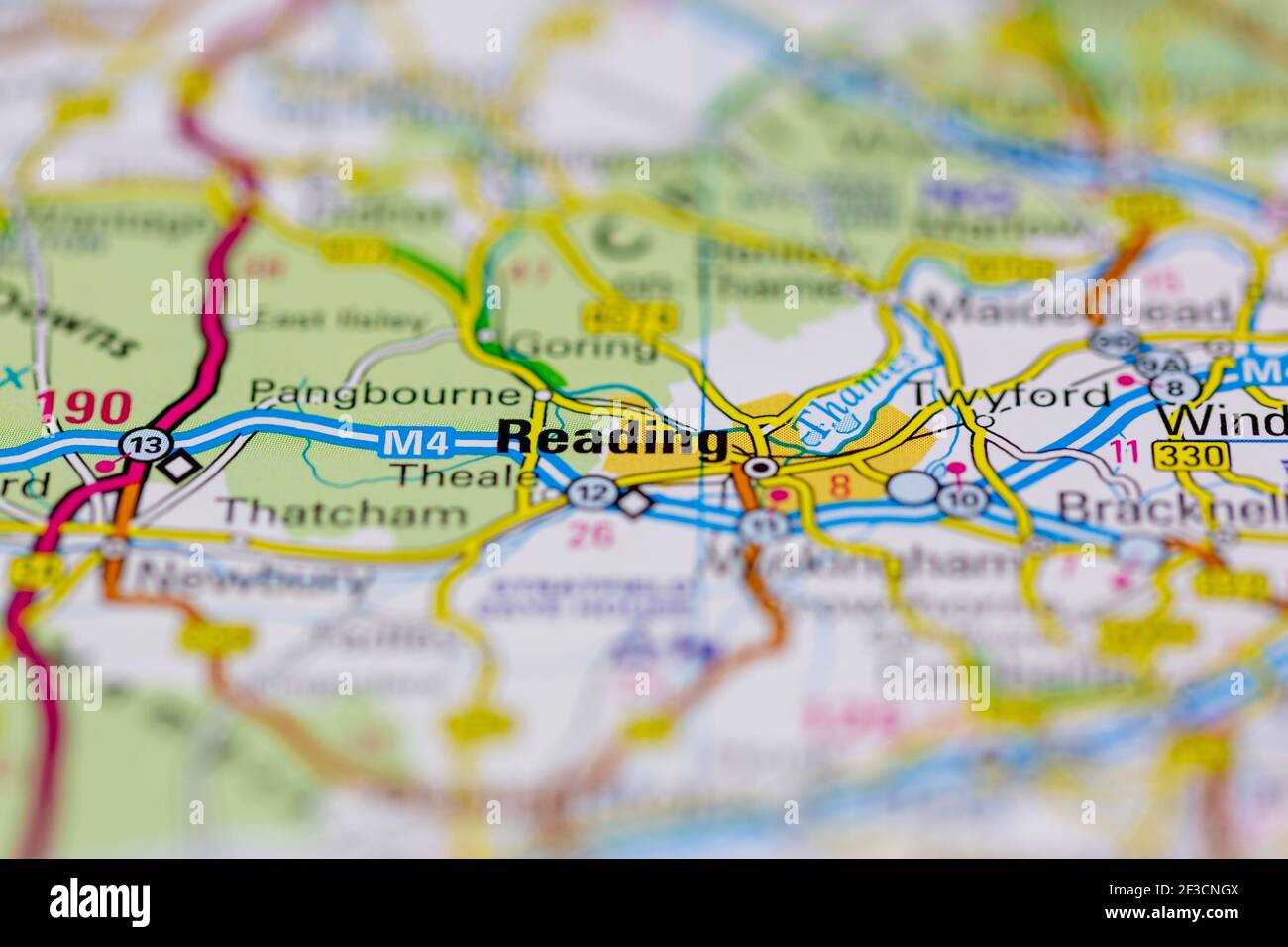 Reading Shown on a geography map or road map Stock Photo