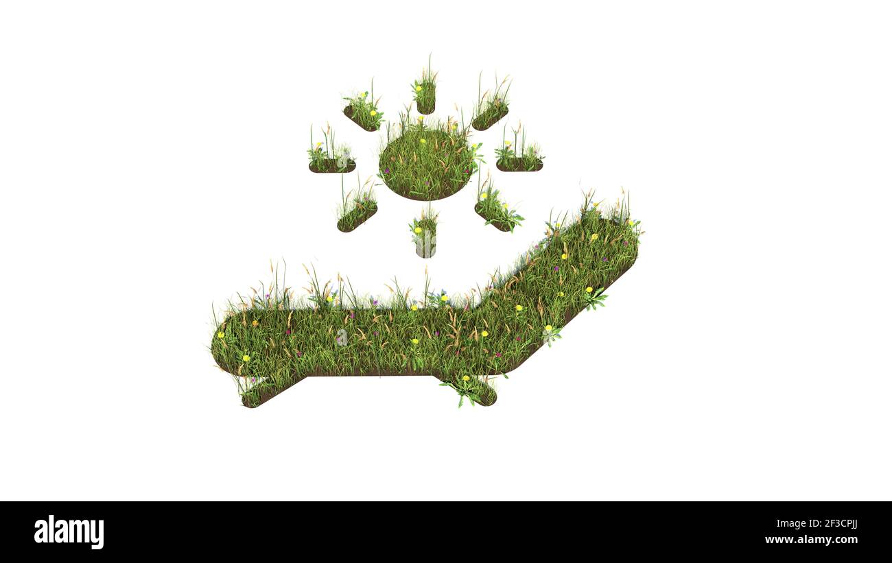 3d rendered grass field with colorful flowers in shape of symbol of ...