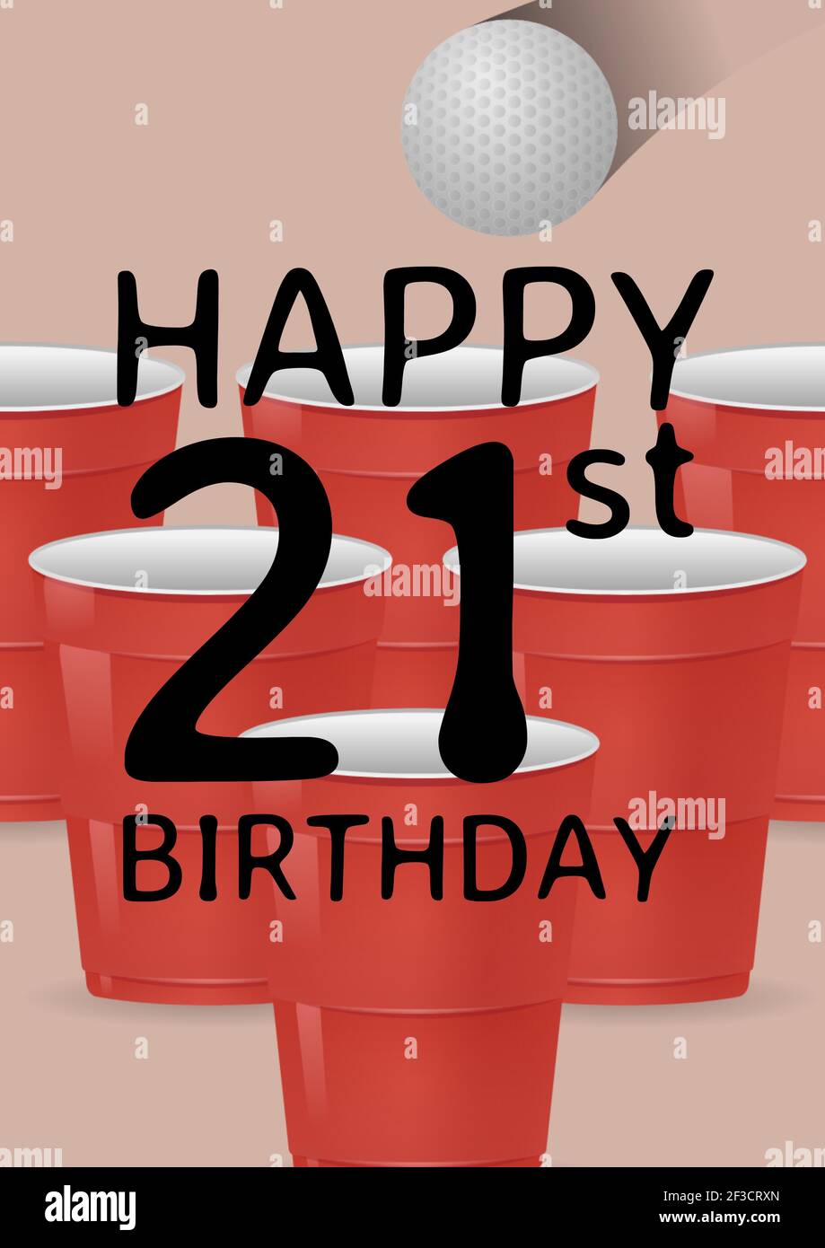 Digitally generated image of happy 21st birthday text against beer glasses in background Stock Photo