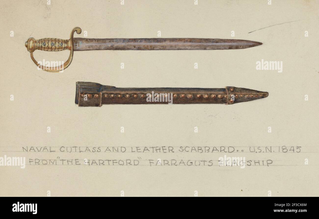 Cutlass and Leather Scabbard, 1935/1942. Stock Photo