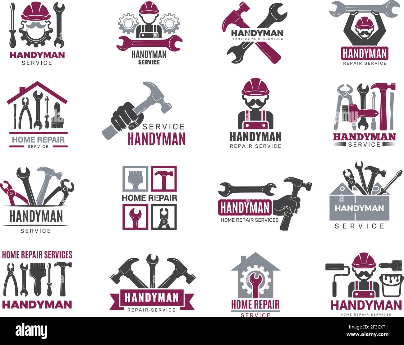 Handyman badges. Builders and workers contractor symbols technicians