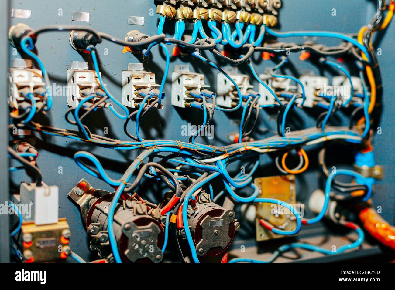 Inside electrical panel , wires cables connections Stock Photo Alamy