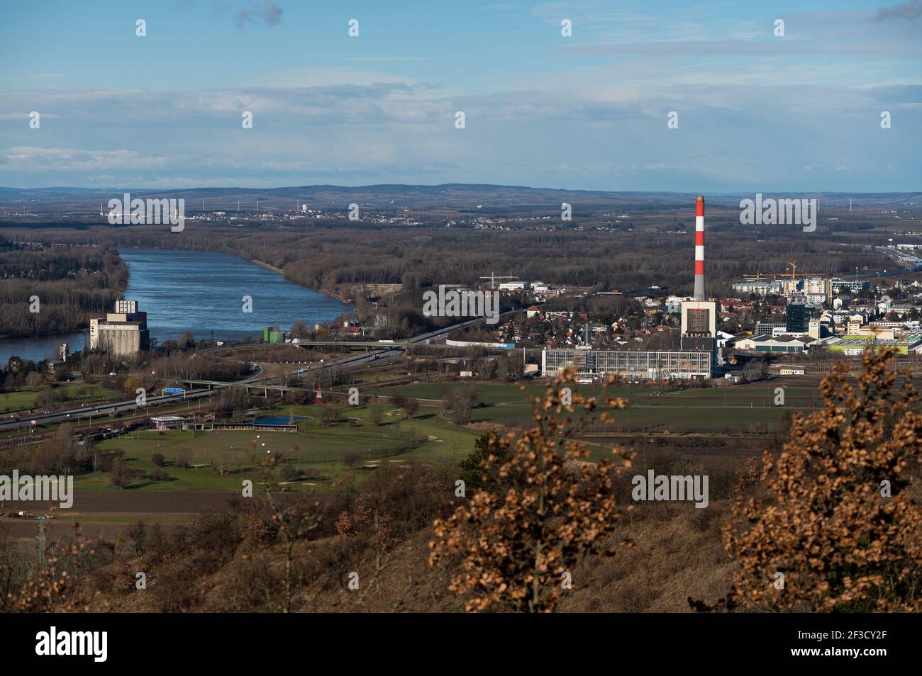 Caloric power plant of Korneuburg near river Danube on a sunny day in winter Stock Photo