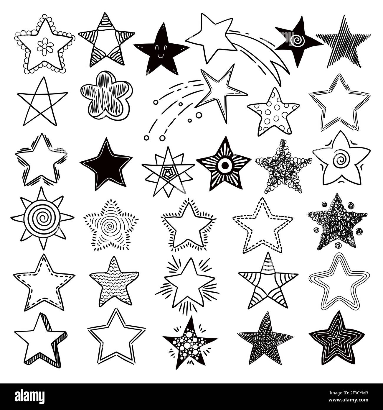 Stars. Space symbols planets elements hand drawn collection space stars vector doodle pictures Stock Vector