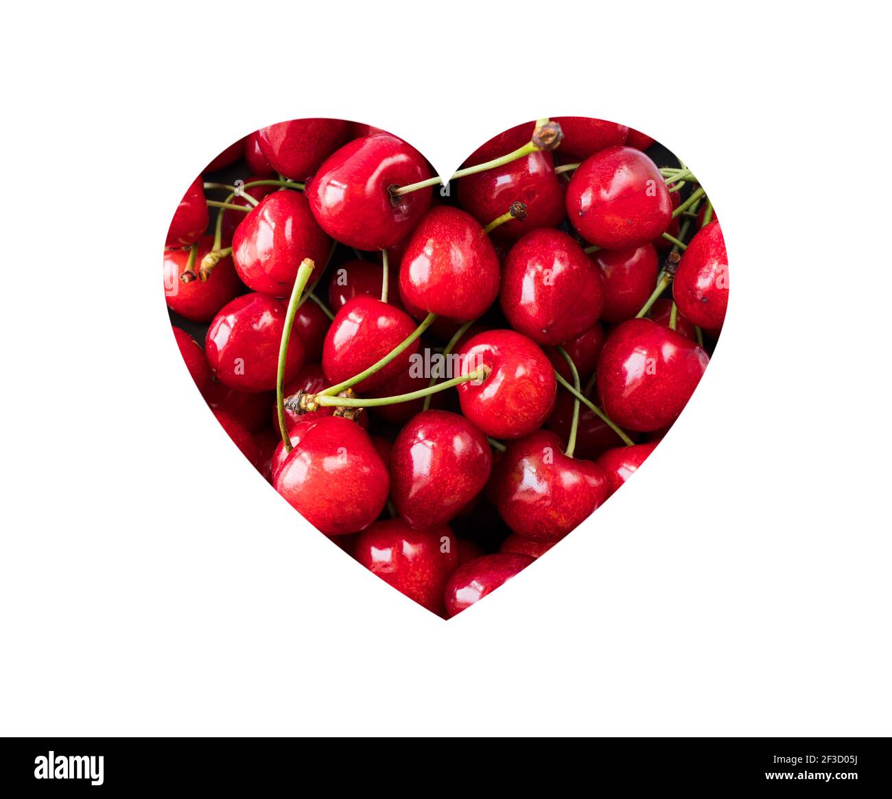 Cherries in heart shape isolated on a white. Fresh red cherries