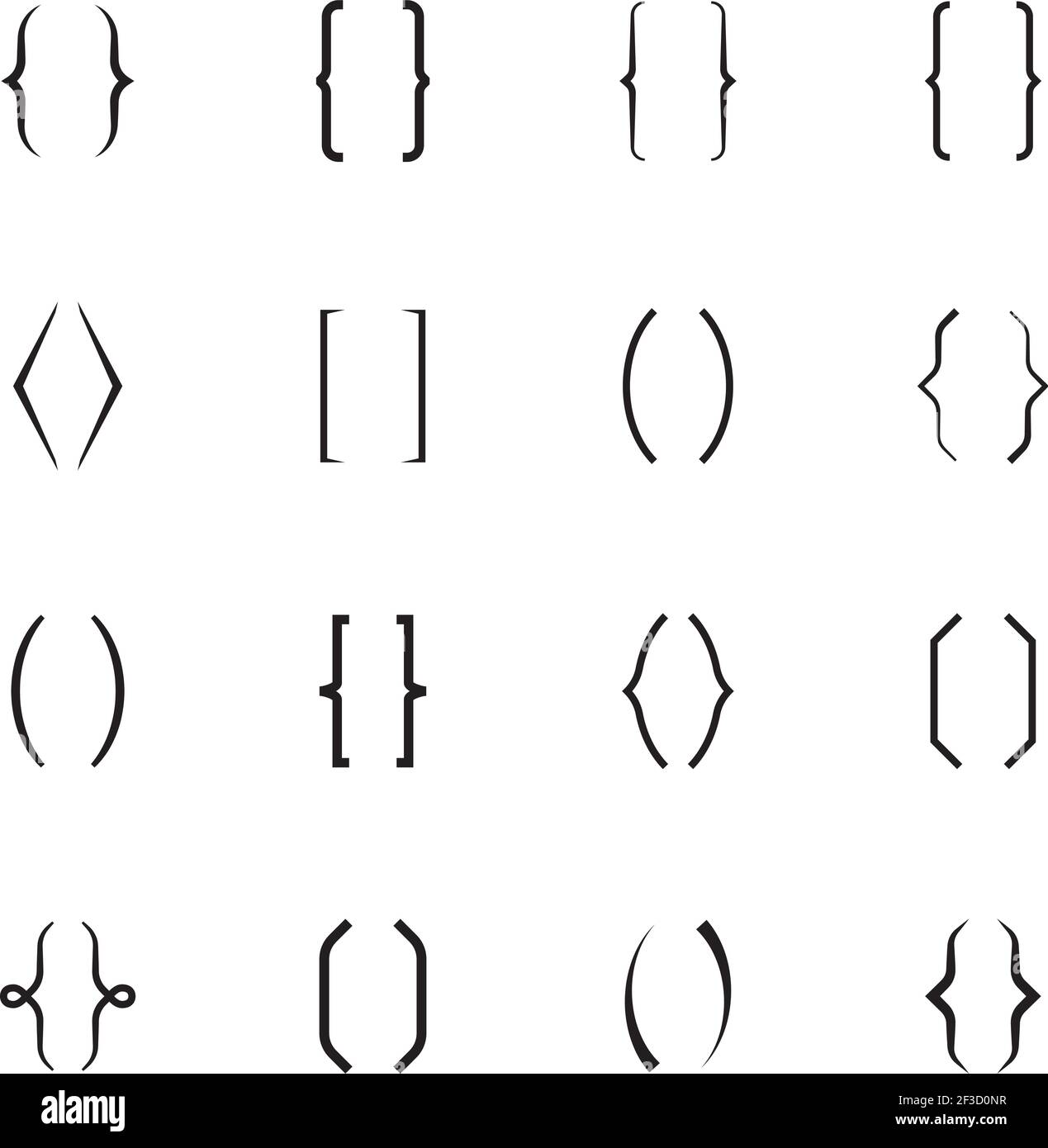 Text braces. Curly text quote elements print parenthesis symbols vector