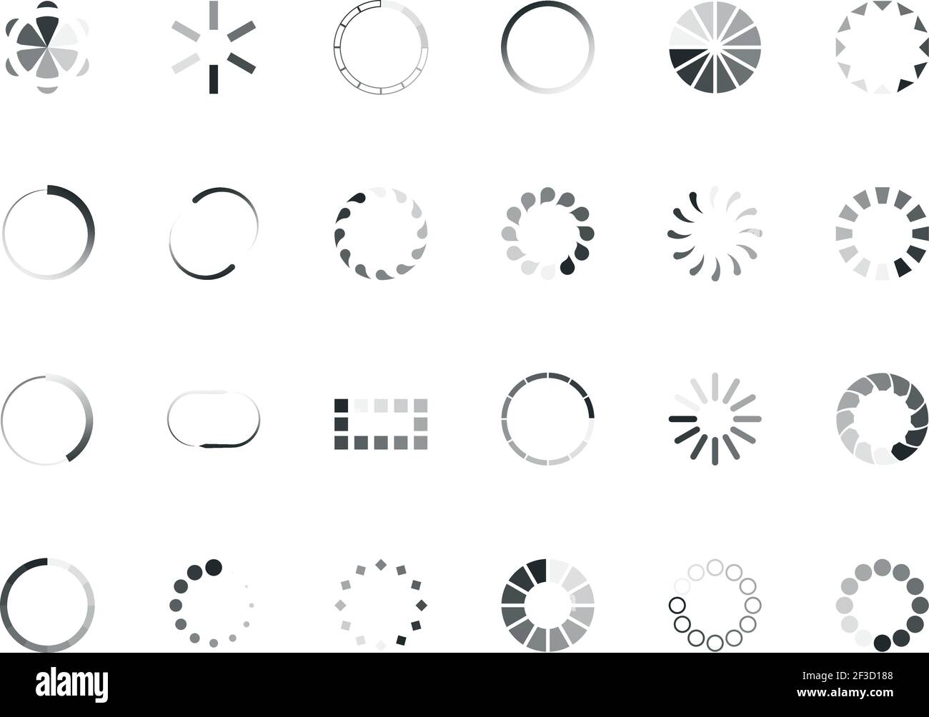 Loading circles. User interface design objects buffering process upload percent elements progress bar vector web internet icon Stock Vector