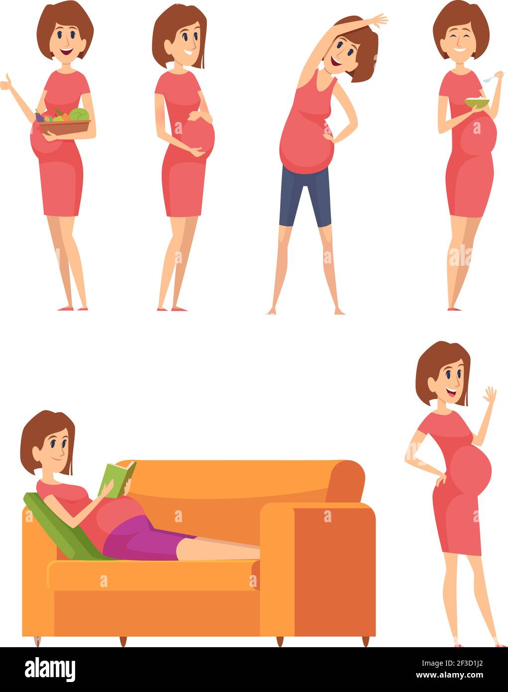Pregnant woman. Mothers nutrition healthy food for pregnancy female happy  cartoon vector characters Stock Vector Image & Art - Alamy