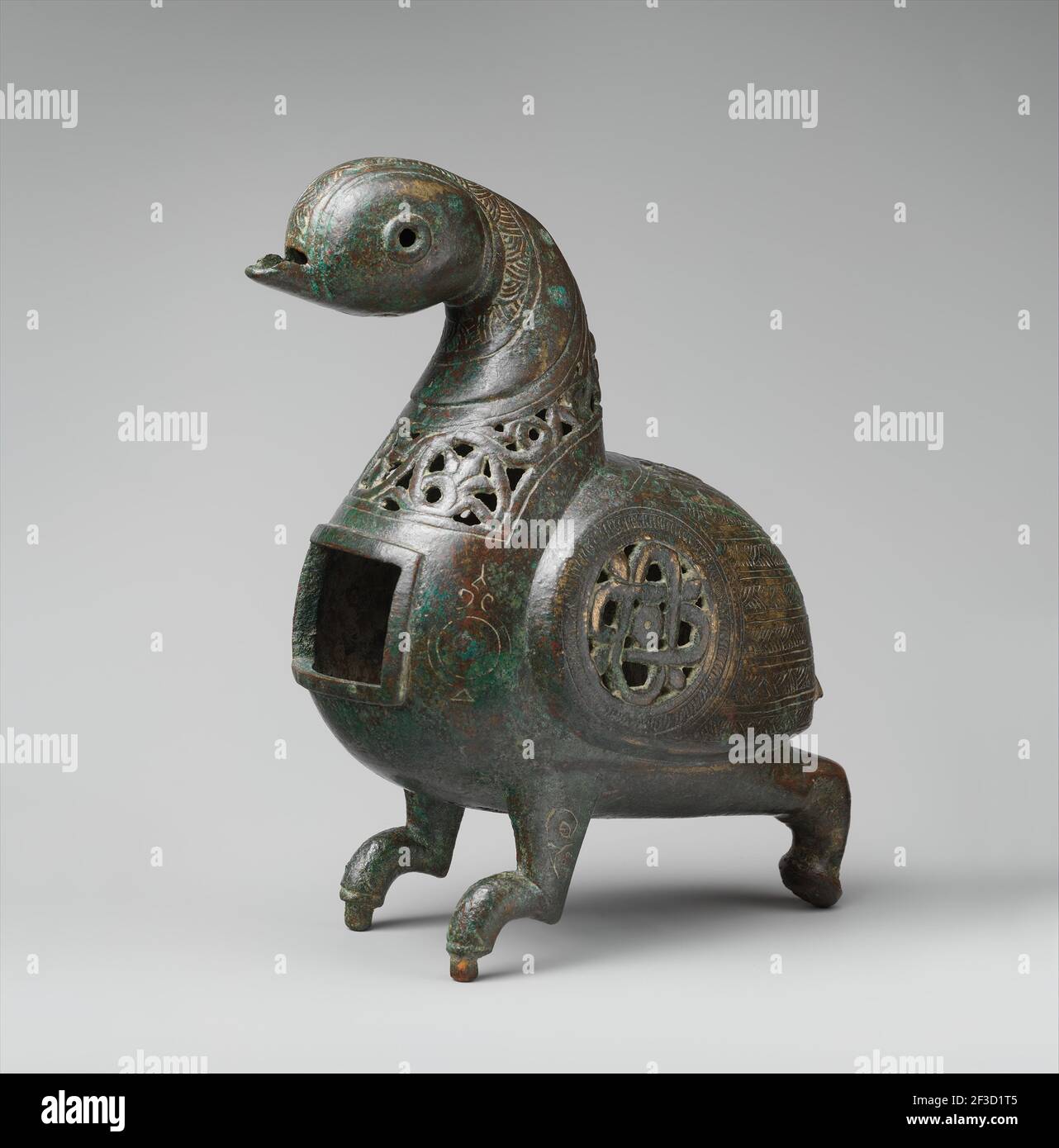 Incense Burner, Iran, 12th century. Birds figure prominently in the decorative repertoire of the Seljuq period, and were probably associated with good fortune. Stock Photo