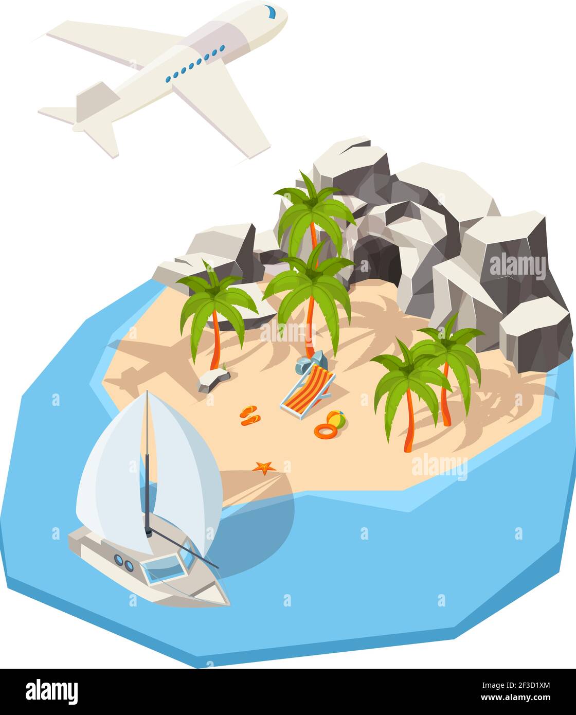 Isometric island. Dream holiday vacation at seaside summer passenger ...