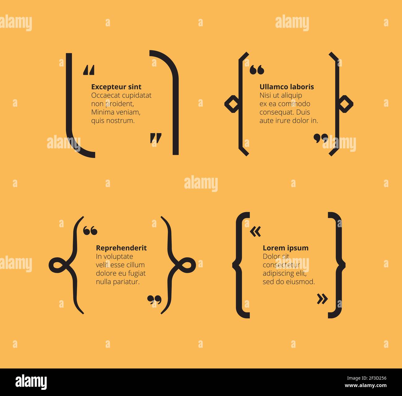 Quotes on yellow. Brackets abstract template with typography quotes and
