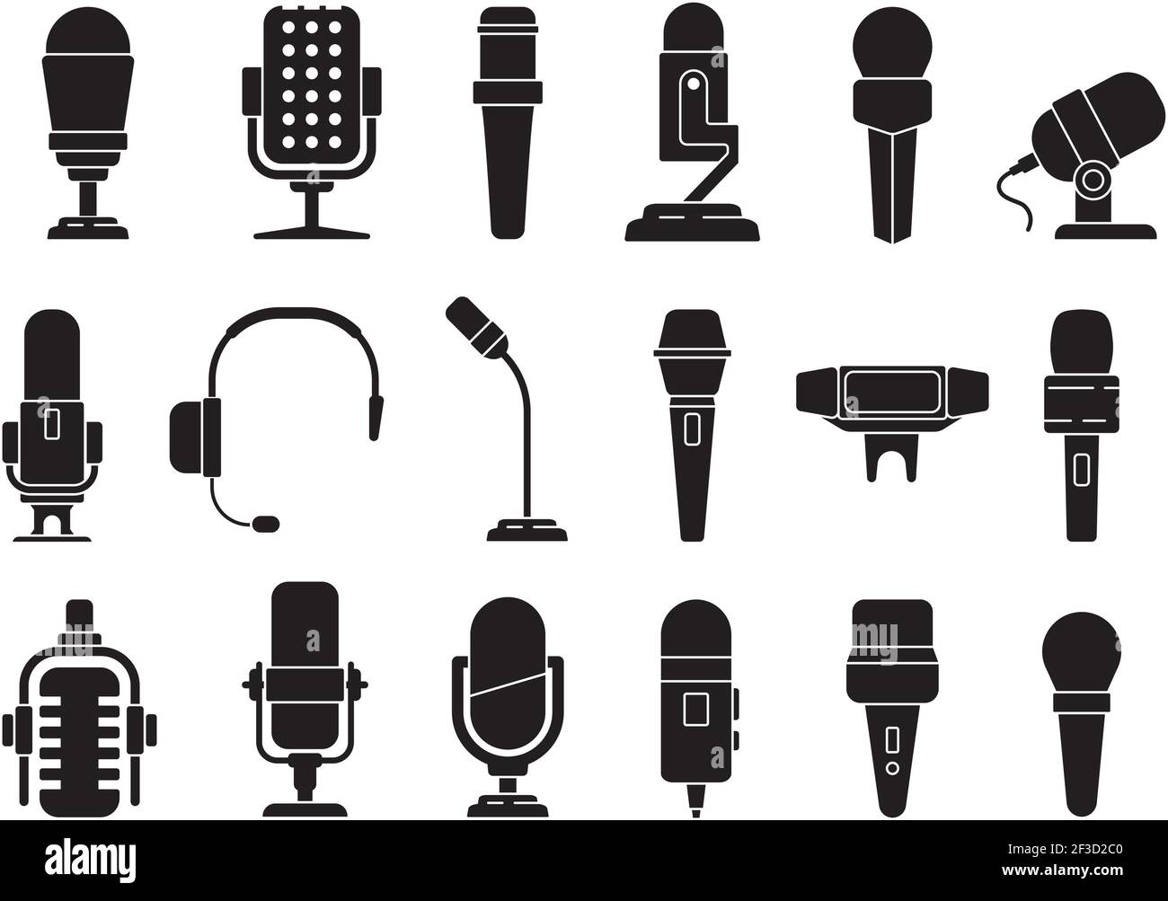 Microphone icon. Sound record studio music speech recorder items vector picture of microphones Stock Vector