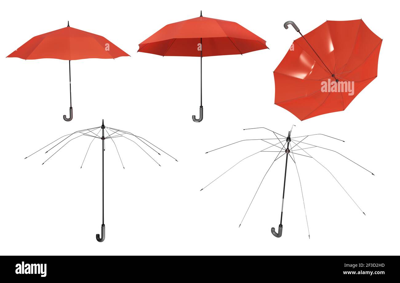 Red umbrellas isolated on white background. 3d rendering illustration Stock Photo Alamy