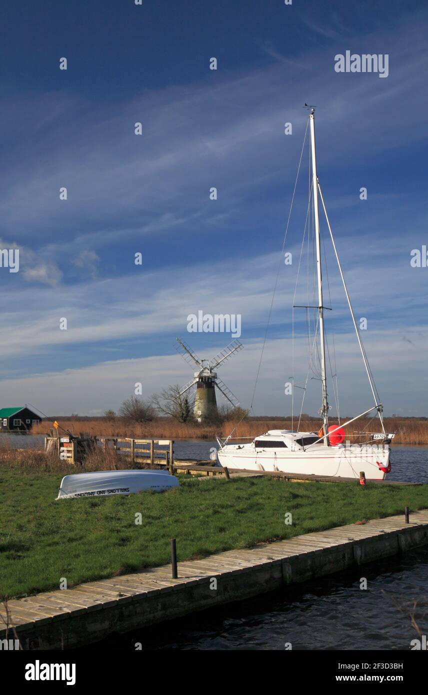 A private mooring facility by the River Thurne on the Norfolk Broads