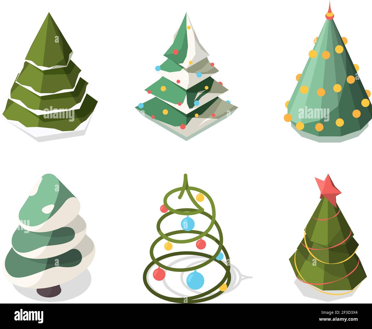 Christmas tree isometric. New year symbols plants decoration green xmas tree vector collection 