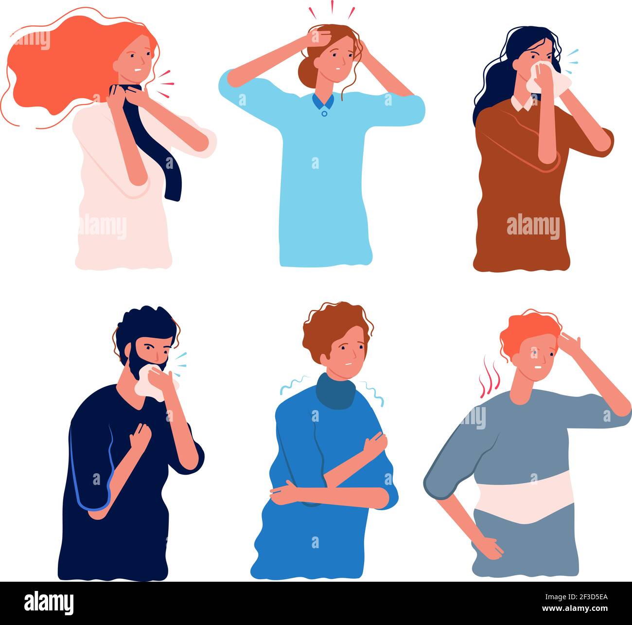 Flu symptoms people. Characters of illness fever ache in the body sore