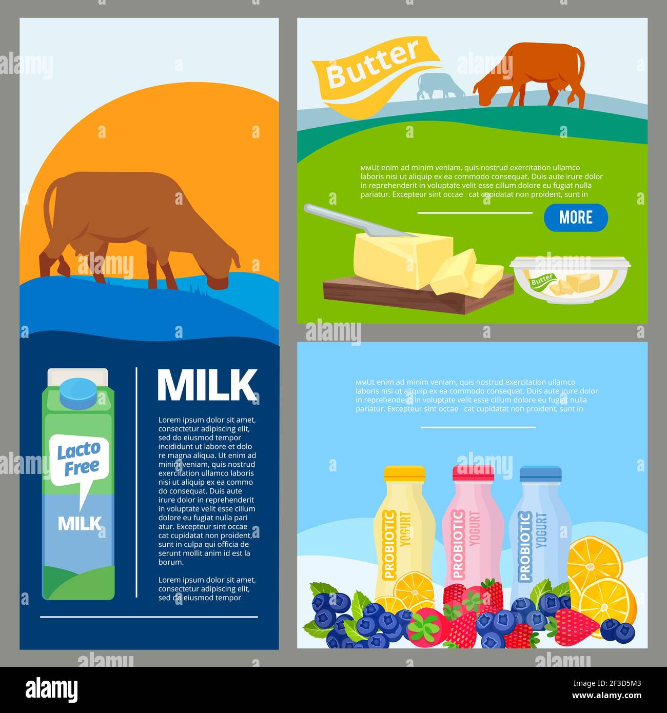 Banner dairy food. Promo ads pictures of fresh farm milk and organic  products in bottles vector cards collection Stock Vector Image & Art - Alamy