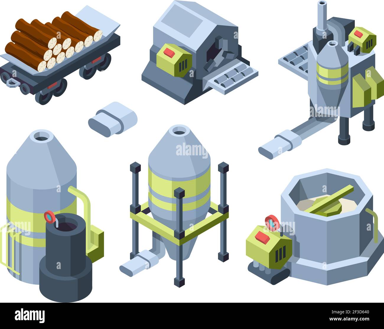 Paper production. Press equipment plants industry making office print and toilet paper cardboard print house vector isometric Stock Vector