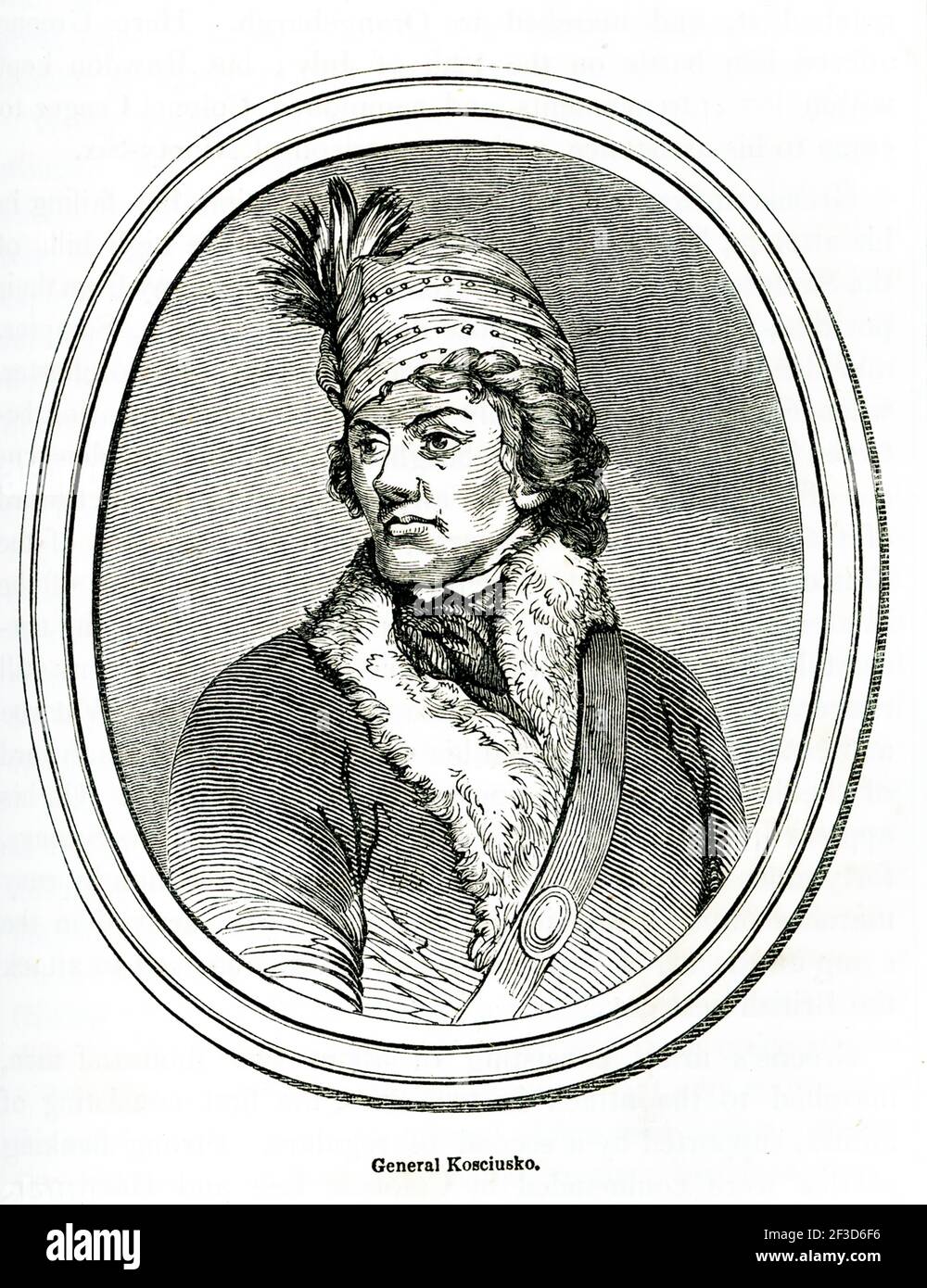 This 1840s illustration shows General Kosciusko. Tadeusz Kosciuszko, English Thaddeus Kosciusko, Polish in full Tadeusz Andrzej Bonawentura Kosciuszko (1746-1817) was a Polish army officer and statesman who gained fame both for his role in the American Revolution and for his leadership of a national insurrection in his homeland. Stock Photo