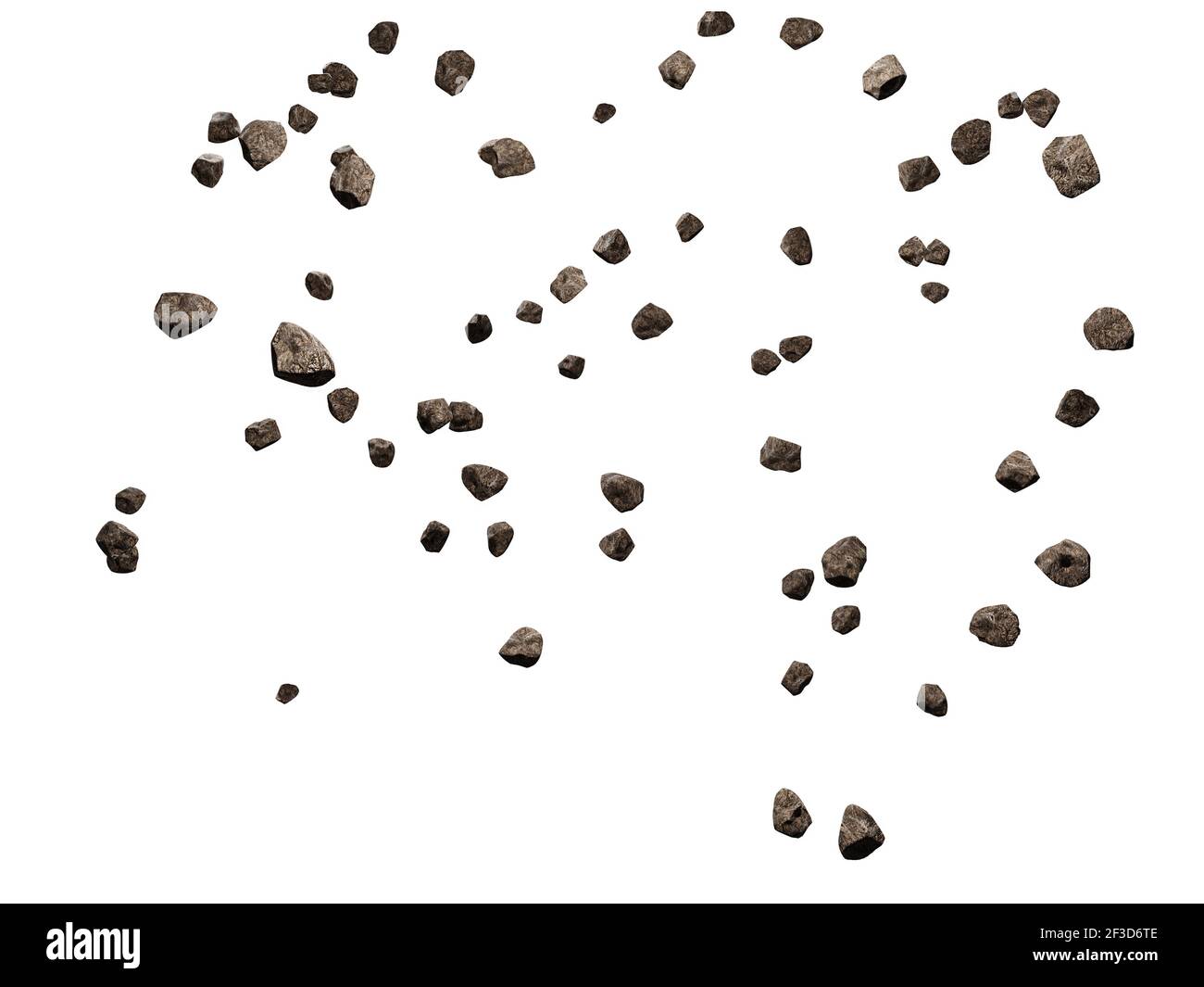 Falling rocks isolated on white background.3d rendering illustration